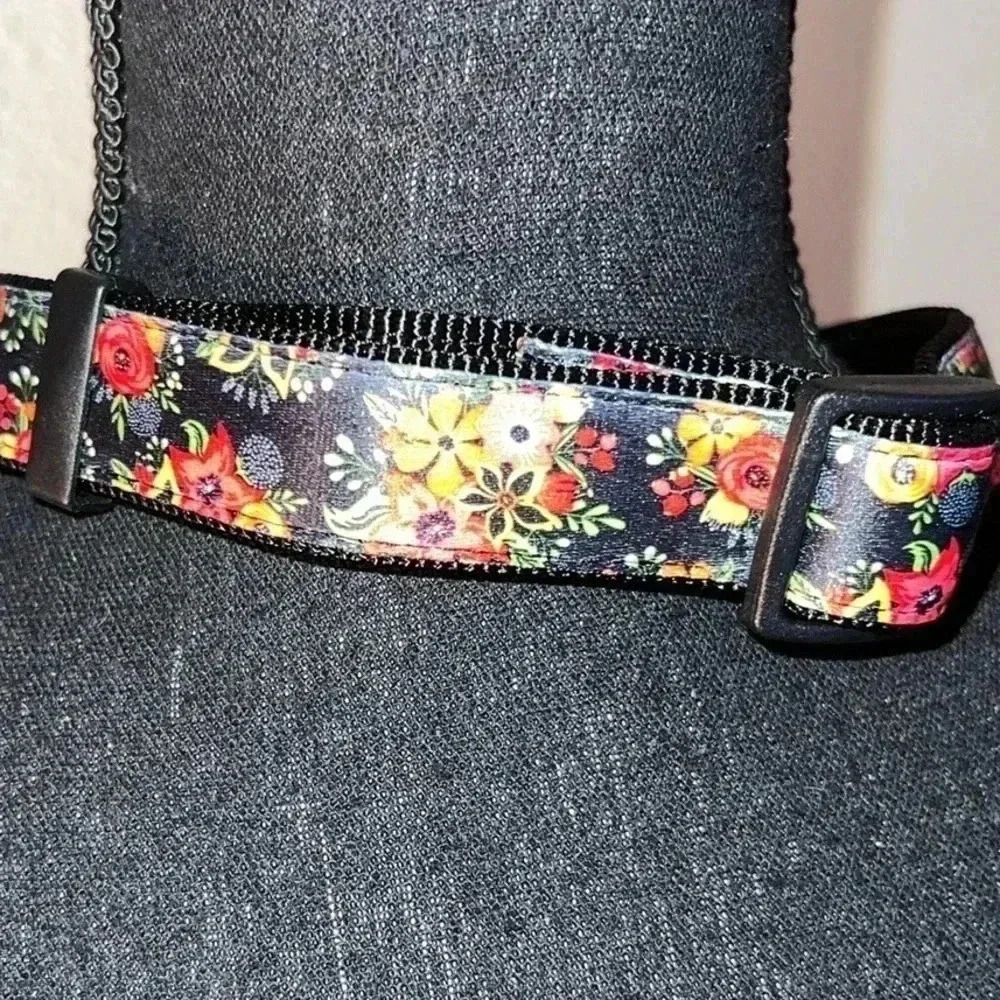 Dog Collar Orange Pink Floral Black Extra Large Heavy Duty Quick Release Collar - Picture 15 of 16